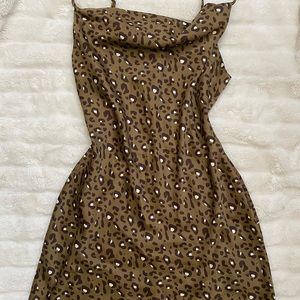 animal print satin cowl neck dress